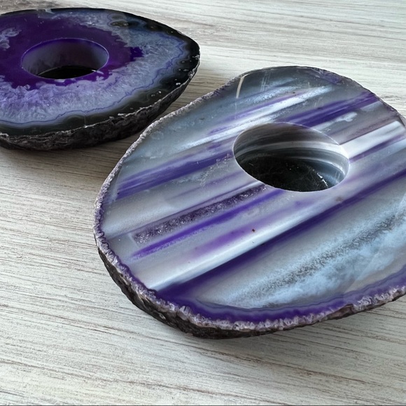 Purple Agate Geode Crystal Tea Light Candle Holders! Set of 2 - Brazil Agate - Picture 5 of 7